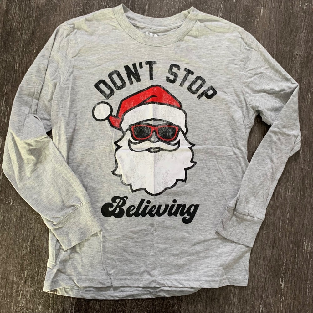 Kids MAD ENGINE Long Sleeve‎ T Shirt Grey Santa Graphic Size L Holiday